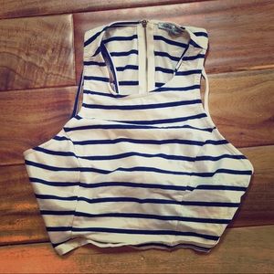Navy Striped Crop with Zipper Back